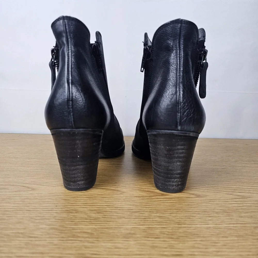 Paul Green Aubrey Ankle Boots‎ Heels Western Double Zip 8.5 Black Leather